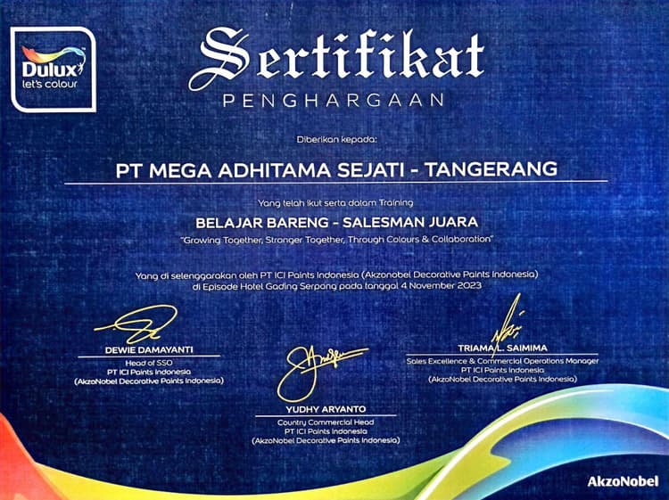 Certificate of Archivement Dulux